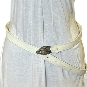 🤍 Vintage 90s White Leather Snake Belt – Sterling Silver Head 🤍